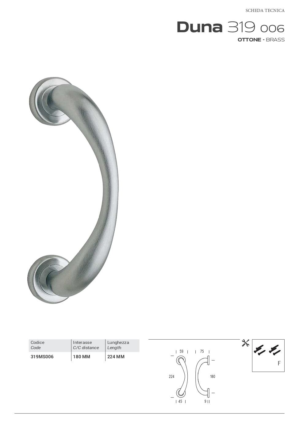 MANIGLIONE DUNA IN OTTONE BRONZO GRAFFIATO CODICE  319MS006XX08XXA