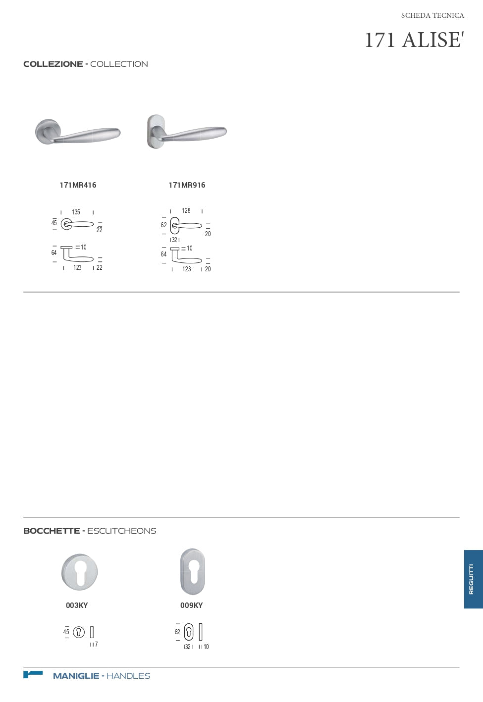 MANIGLIA ALISE' IN OTTONE LUCIDO CON TRATTAMENTO PVD ORO CODICE 171MR4163502ZLA