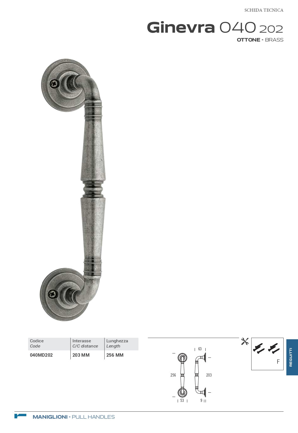 MANIGLIONE GINEVRA IN OTTONE ANTICHIZZATO CODICE  40MD202XXBQXXB