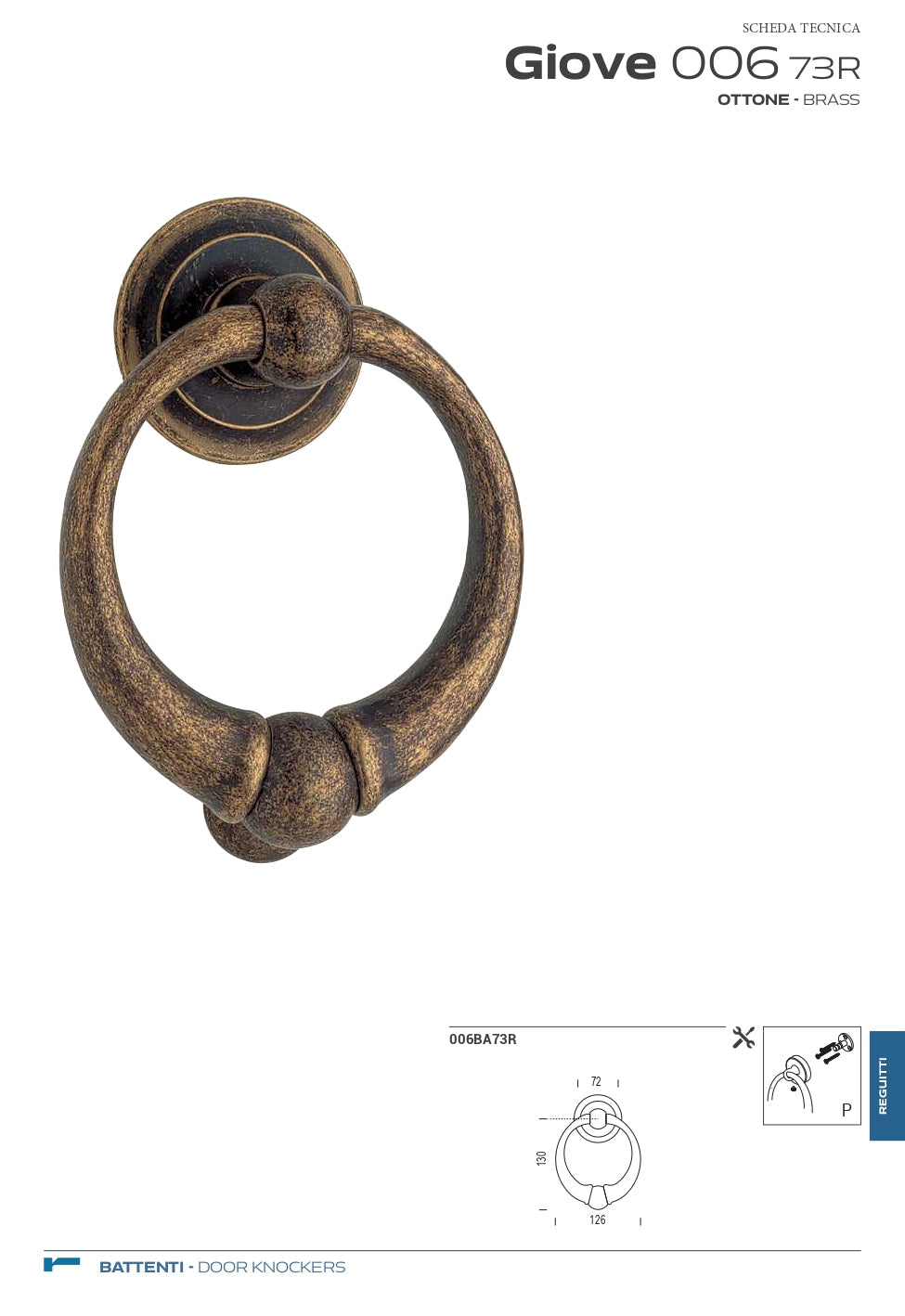 BATTENTE GIOVE IN OTTONE BRONZO GRAFFIATO CODICE  6BA60RXX08XXA